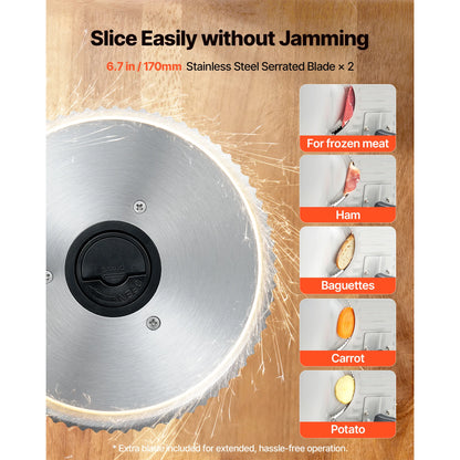 SucceBuy 6.7-8.7inch Meat Slicer Electric Deli Slicer Machine with two SUS420 Blades Food-Slicer for Meat Ham Baguett, Steak