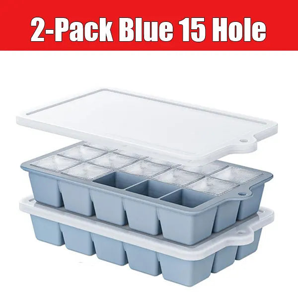 2PCS Ice Cube Moulds with Lid 15 Grid Silicone Freezer Ice Cube Trays Reusable Ice Cube Mold for Whiskey Cocktail Juice Coffee