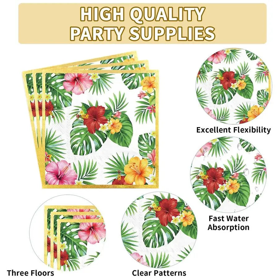 Christmas Hawaiian Party Decorations Aloha Tropical Christmas Hibiscus Floral Luau Plates and Napkins Palm Leaf Tableware Sets f