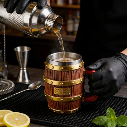 1:1 Luffy Zoro Beer Barrel Cup Resin Statue Stainless Steel Mug Medieval Tavern Wood Imitation Barrel Tankard Beer Mug Fan Gift