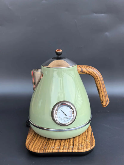 1.7L Vintage Wooden Grain Electric Kettle 304 Stainless Steel Boiling Water Kettle Temperature Control Electric Teapot 220V