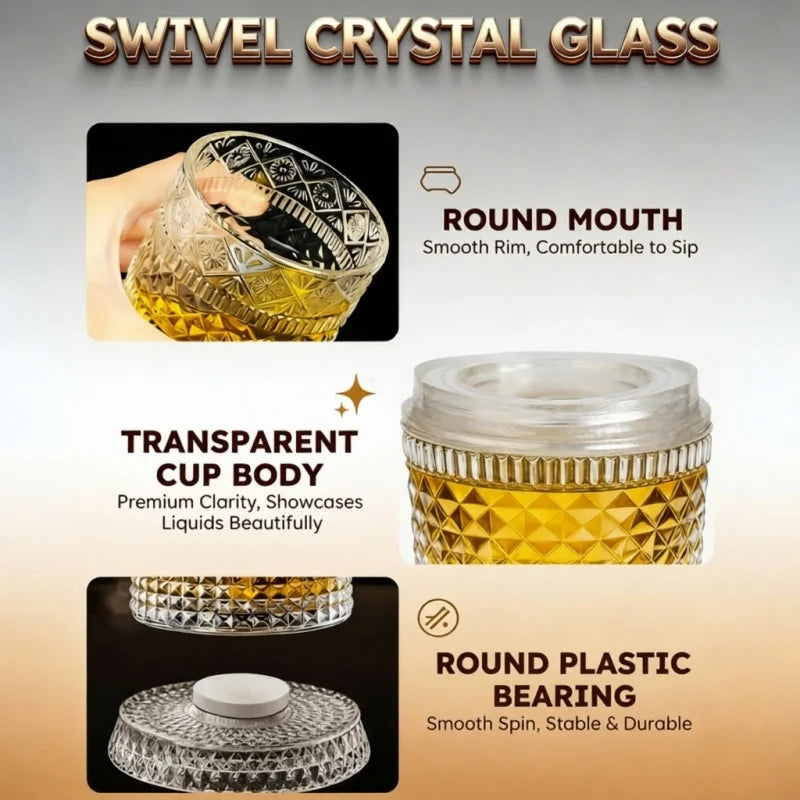280ml Rotating Whiskey Glass Crystal Rum Glass Cocktail Party Drinking Gift Creative Crystal Premium Beer Glass