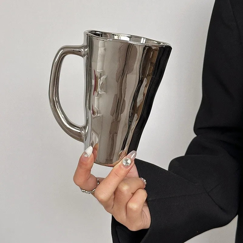 Creative Silver Mug with Handle Milk Cup Coffee Cup Modern Simple Universal Water Cups Drinkware Home Decoration Gift