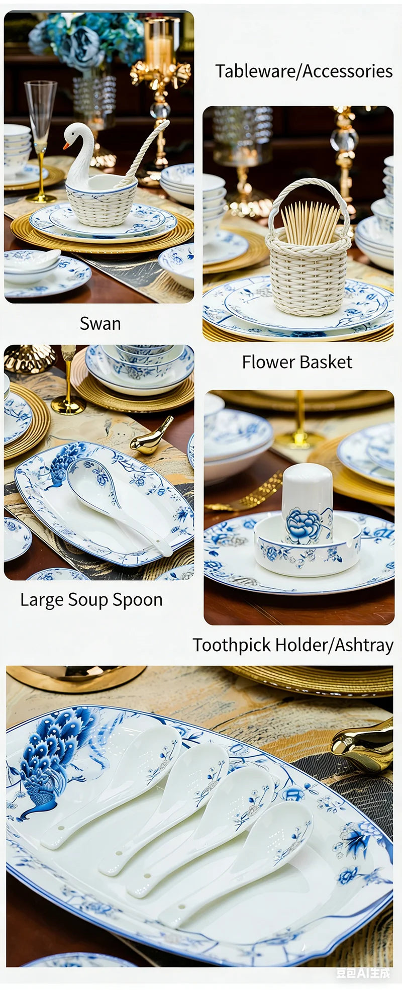 Blue And White Porcelain Tableware Set 18/28/56/30pcs Ceramics Dish Sets Full Set Luxury China Dinnerware Set For 4/6/10 Persons