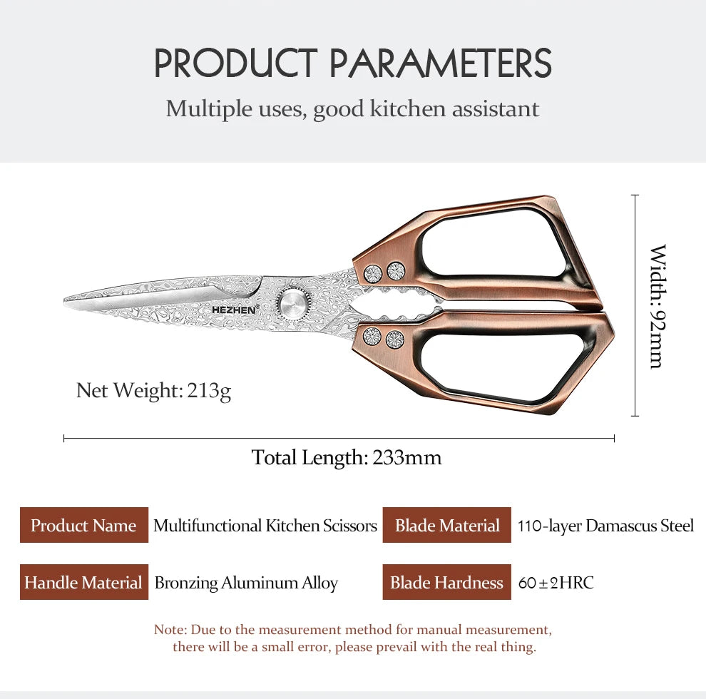 HEZHEN 110 Layers Damascus Steel Kitchen Scissors Walnut Powerful Multifunctional Crack Walnuts Open Beer Bottle