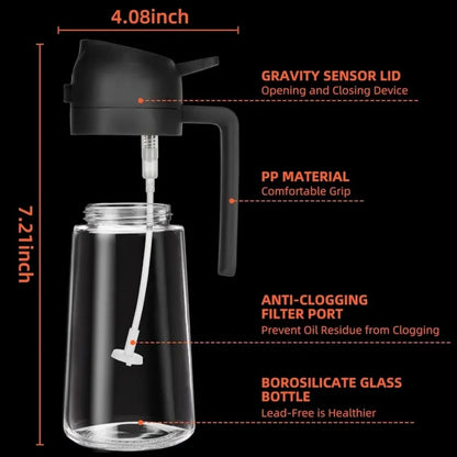 2-in-1 Glass Oil Sprayer & Dispenser, 470ml Dual-Use Olive Oil Bottle for Kitchen, BBQ, and Salad