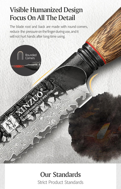 XINZUO Eight-piece Kitchen Knife Set 67 Layers Damascus Super Steel Hardness 60±2HRC Ideal For Home Kitchen Vegetable Prep