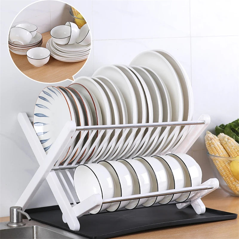 Dish Drying Rack Plates Pan Fold Shelf Plastic Kitchen Organizer Holder Dish Rack Sink Draining Bowl Storage Stand
