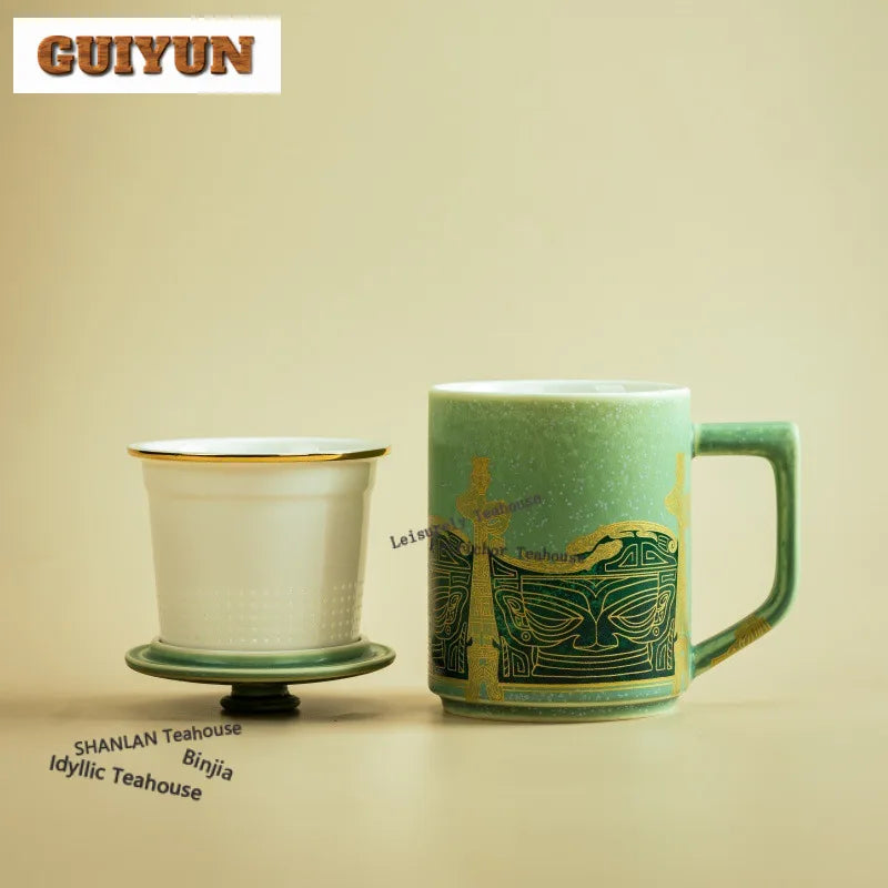 350ml Sanxingdui Standing Figure Cultural Creative Filter Tea Separator Cup Zen Tea Mug With Infuser Tea Maker Office Water Cup