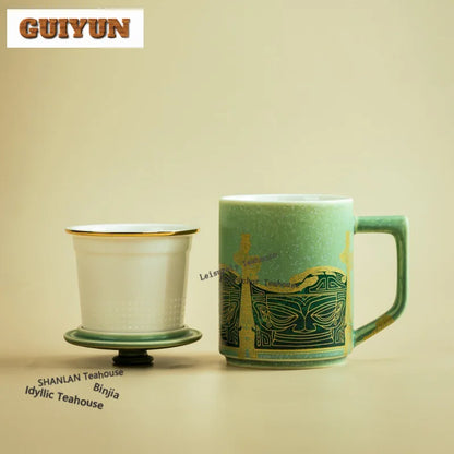 350ml Sanxingdui Standing Figure Cultural Creative Filter Tea Separator Cup Zen Tea Mug With Infuser Tea Maker Office Water Cup