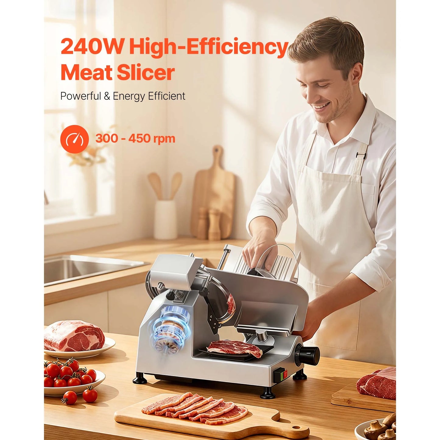 SucceBuy 10" 240W Commercial Meat Slicer w/ Carbon Steel Blade Built-In Sharpener & 0-0.47" Adjustable Thickness for Frozen Meat