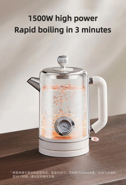 Retro 1.8L Electric Kettle with Mechanical Thermometer Stainless Steel Boil Water Tea Pot Automatic Power off Insulation Pot