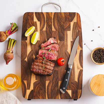 End Grain Butcher Block Premium Acacia Wood Cutting Board Chopping Board for Kitchen with Handle