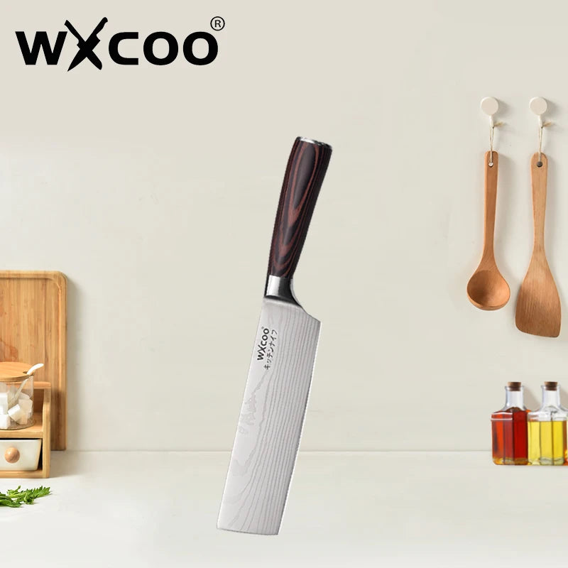 WXCOO Santoku Butcher Carving Knife Japanese Kitchen Knives High Carbon Steel Knife Set Fruit Bread Meat Cleaver Boning Knife