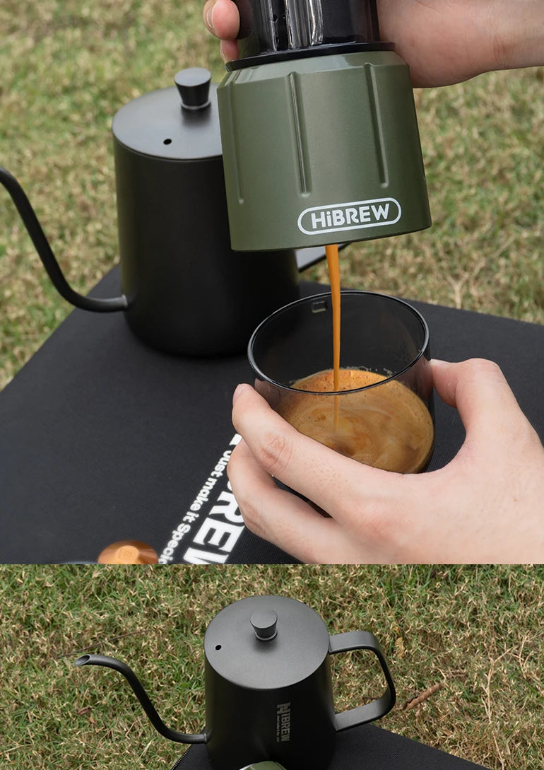 HiBREW 2 in 1 Portable Coffee Machine Hot/Cold Water Manual Espresso Maker For Capsule & Ground Hand Press Brewer H4D