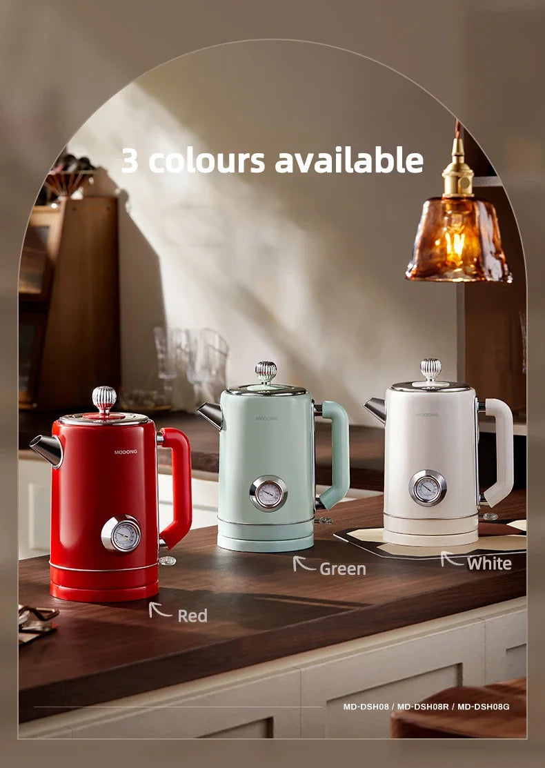 Retro 1.8L Electric Kettle with Mechanical Thermometer Stainless Steel Boil Water Tea Pot Automatic Power off Insulation Pot