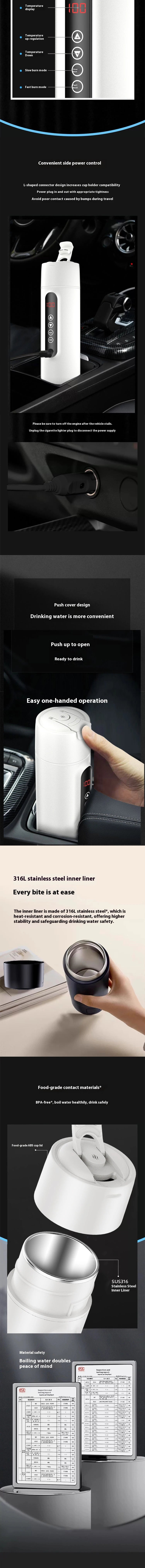 Heating Temperature Control Electric Kettle 24V Car Truck Water Heater Car Heating Smart Water Cup