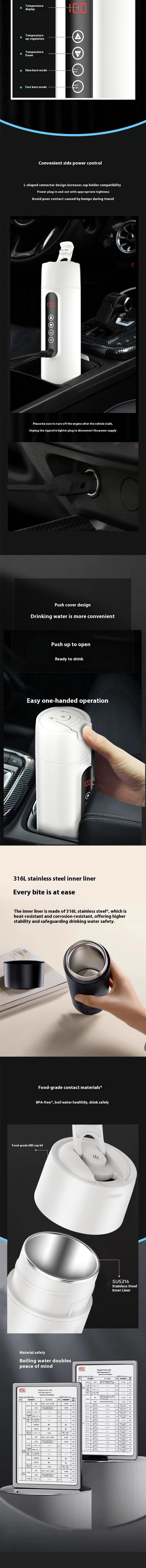 Heating Temperature Control Electric Kettle 24V Car Truck Water Heater Car Heating Smart Water Cup