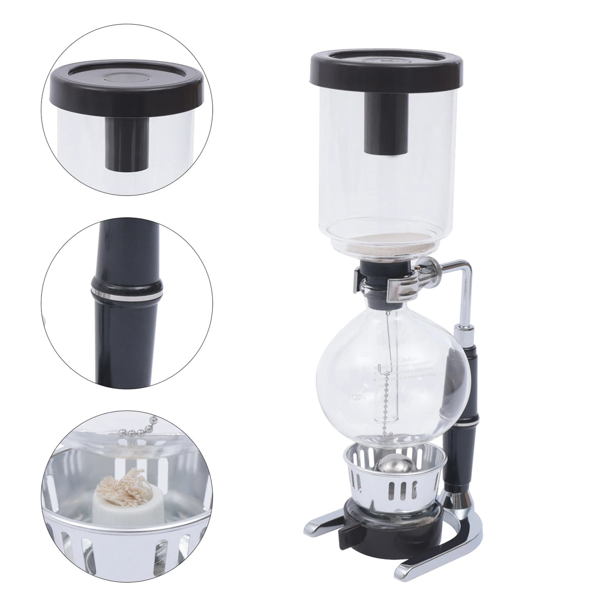 500ml Tabletop Siphon Pot Syphon Coffee Maker 5.12x3.74x14.76in Siphon Vacuum Coffee Maker Borosilicate Glass Stainless Steel for Home, Coffee Shop, Office