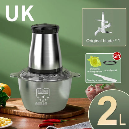 Electric Meat Grinder 2L Beef Meat Crusher 304 Stainless Steel Multi-Function Vegetable Slicer Food Chopper Kitchen Supplies