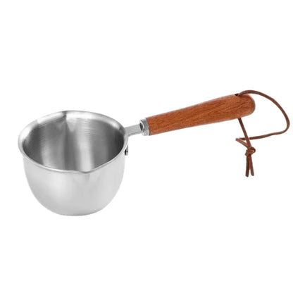 ♥Stainless Steel Oil Sprinkling Small Pot With Wooden Handle Hot Oil Pot Milk Pan Kitchen Multifunction Saucepan