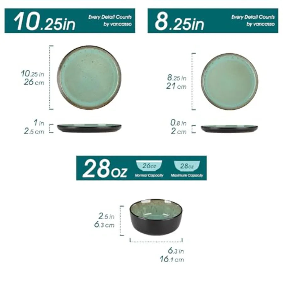 Plates and Bowls Sets 24 Pieces Stoneware Dinnerware Sets for 8 Kitchen Dish Set Microwave and Dishwasher Safe Ceramic Dishware