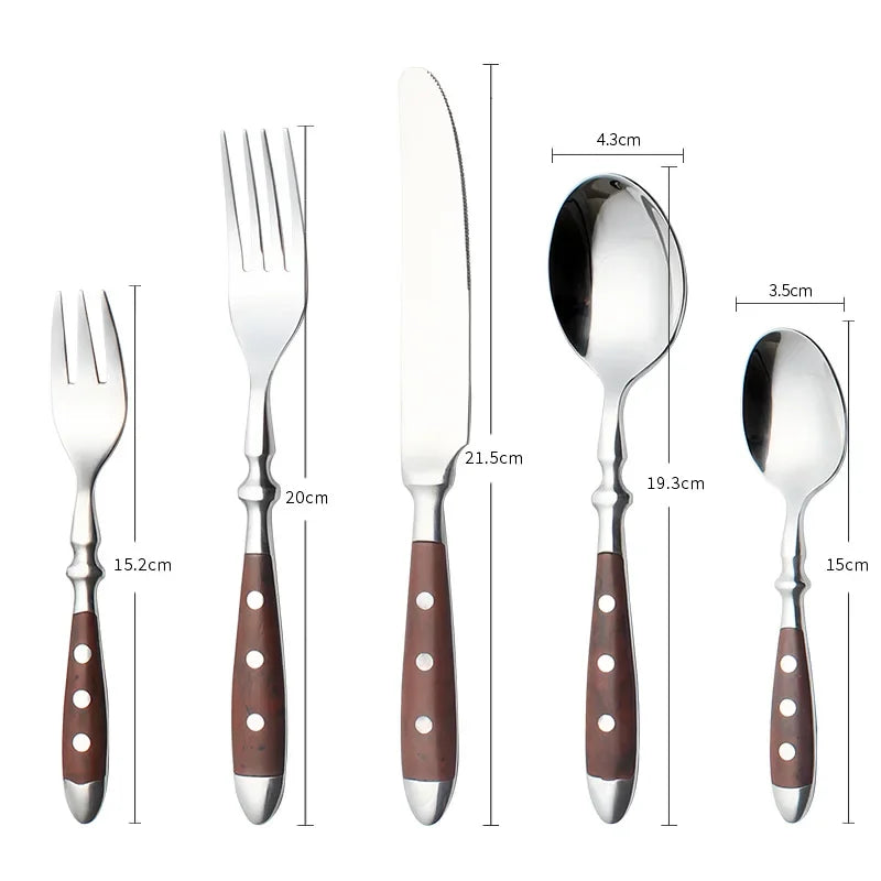 6-piece stainless steel tableware set, including knife fork and spoon set, kitchen knife and dining utensils such as steak knife