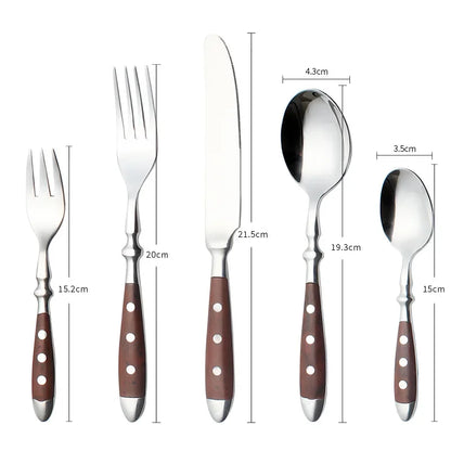 6-piece stainless steel tableware set, including knife fork and spoon set, kitchen knife and dining utensils such as steak knife