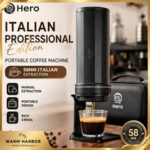 Hero Italian Professional Edition Portable 58mm Espresso Coffee Machine Manual Extraction Maker for Home Cafe Barista Brewing