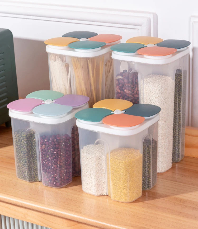 Kitchen Cereals Storage Box Plastic 4 grids Cereals Sealed Jar Food Container Moisture-proof Grain Tank Spaghetti Keep Fresh Box