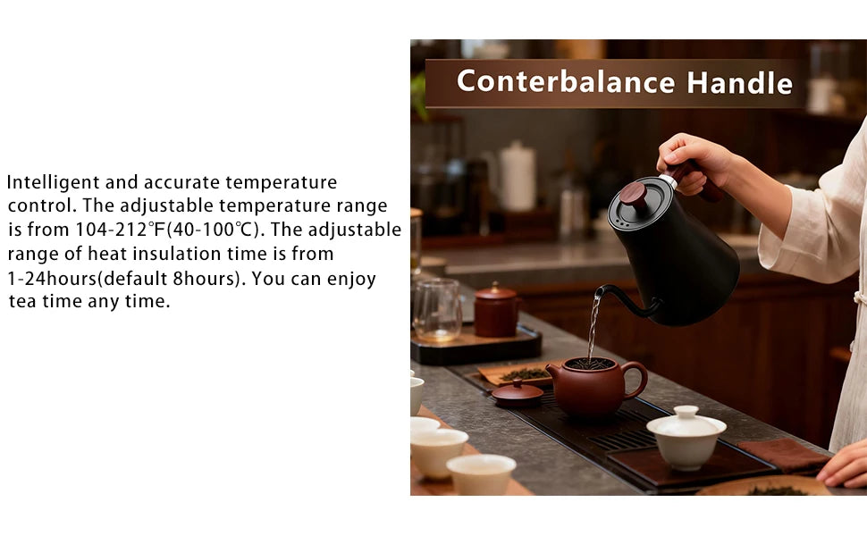 1200W/0.9L Gooseneck Electric Kettle LCD Display Pour Over Kettle for Coffee Tea,Intelligent Temperature Control,Quick Heating