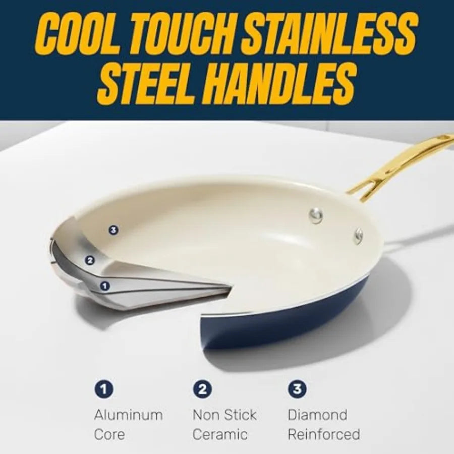 Ceramic Cookware Nonstick, Ceramic Pots and Pans Set Non Stick with Steamer for Cooking, Non Toxic PFOA PFOS Free, Premium Stay