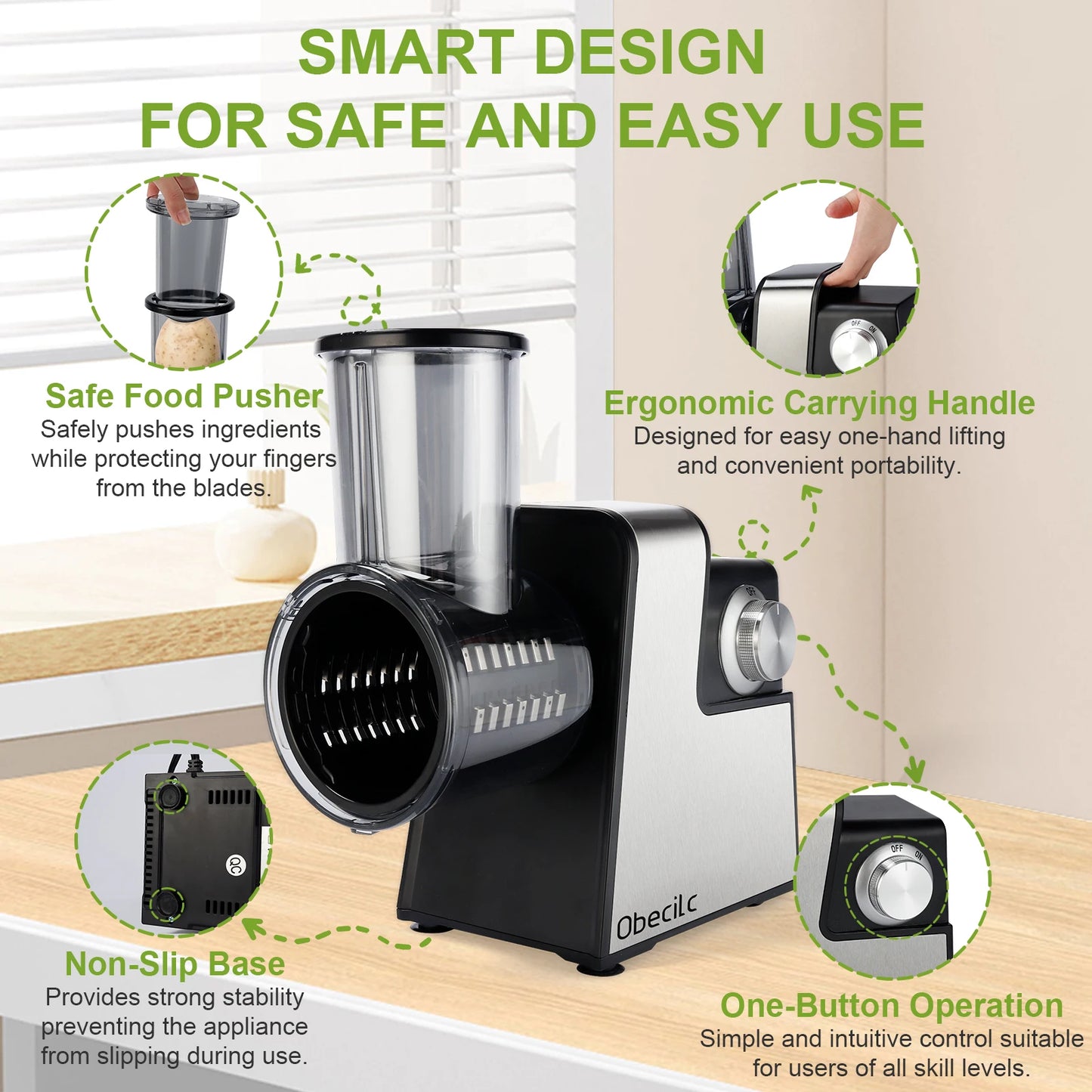 300W 7 in 1 Automatic Electric Vegetable Cutter Salad Shooter Slicer Shredder Grater for Cheese Carrot Cabbage Home Kitchen Food Prep Machine