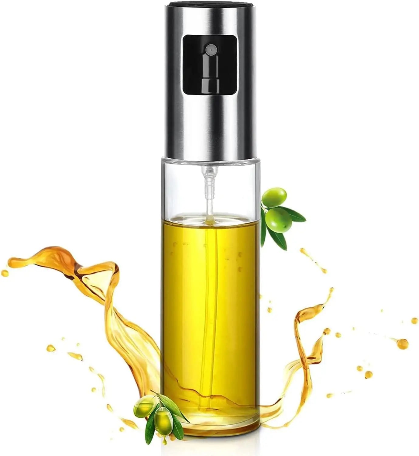Oil Spray 100ml-Stainless Steel and Glass, Drop Resistant, Oil Dispenser with Accessories, Salad, Vinegar-Air Fryer