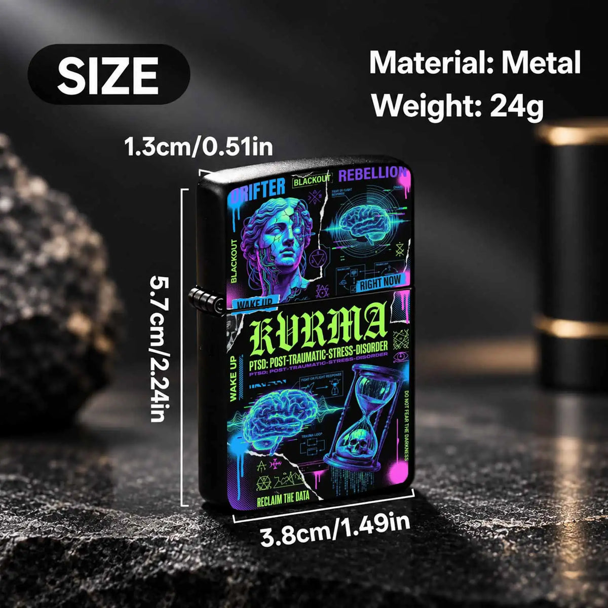 Cyber Style Kvrma Themed Lightweight Lighter, Trendy Print Of Statue Brain Hourglass, Portable Accessory For Daily Outdoor Multi Scenarios, Cool Unique Practical Item For Everyday Use And Festival Gift Giving A Humorous And I