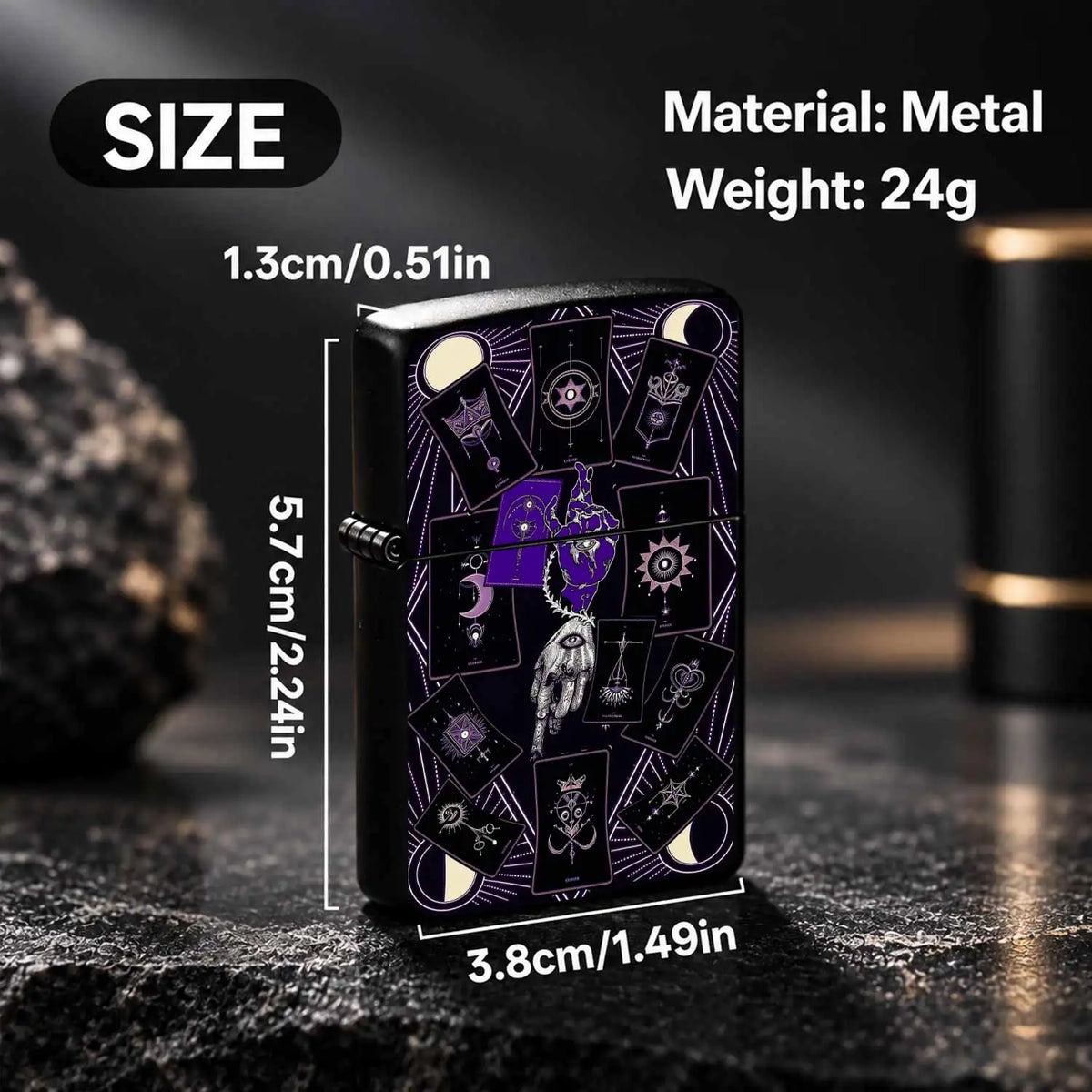 Mystical Tarot Astrology Themed Pocket Lighter, Occult Celestial Esoteric Aesthetic Portable Igniter, Stylish Dark Art Creative Accessory For Daily Use, Rituals, Gifting And Any Scenes, Unique Divination Pattern Exquisi A Hum