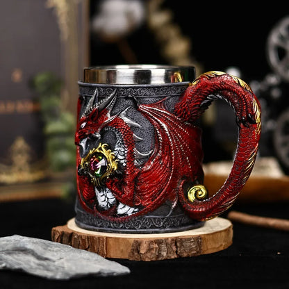 Retro Dragon Resin Hand Painted Stainless Steel Beer Mug Coffee Cup Gem Creative Design Tea Cup Bar Decoration Collection Gift