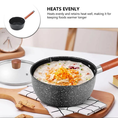 Non-Stick Sauce Pan Cooking Pot with Pour Spout Soup Pot Wooden Handle Stick Proof Sauce Pan 14cm for Induction Cooker Gas Stove