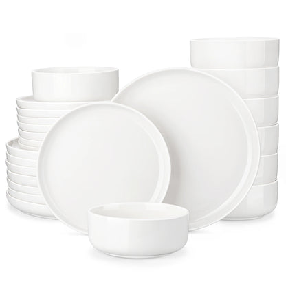 MALACASA 12/24 Piece Ceramic Porcelain Dinnerware Set with 4 Pcs Dinner/Dessert Plates,Bowl Tableware Set Service for 4