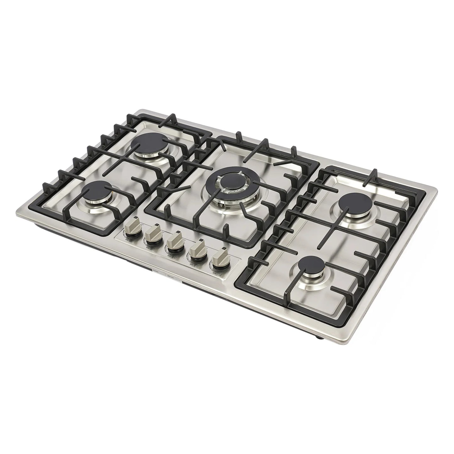 5 Burner Gas Cooktop 5 Burner Gas Stove 201 Stainless Steel Cast Iron Zinc Alloy Enamel Dual Countertop Drop-in NG Gas Hob Pulse Ignition Flame Failure Protection Independent Knob Easy Clean Home Hotel Restaurant Kitchen