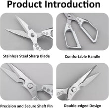 Heavy Duty Sharp Kitchen Scissors, Dishwasher Safe, Cooking Shears for Meat, Chicken, Fish, Poultry, Herb, Bread (Silver)