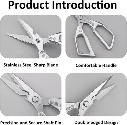 Heavy Duty Sharp Kitchen Scissors, Dishwasher Safe, Cooking Shears for Meat, Chicken, Fish, Poultry, Herb, Bread (Silver)