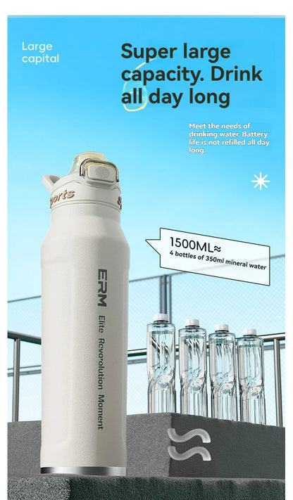 1L Thermos Bottle Stainless Steel Iced And Heat Insulated Cups Hiking Cycling Fitness Vacuum Flasks with Handle