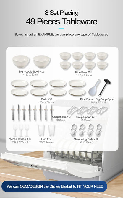 Q8-Max Household Free-installation Mini Dish Washing Portable Automatic  Freestanding Electronic Dishwasher Machine Home 8 Sets