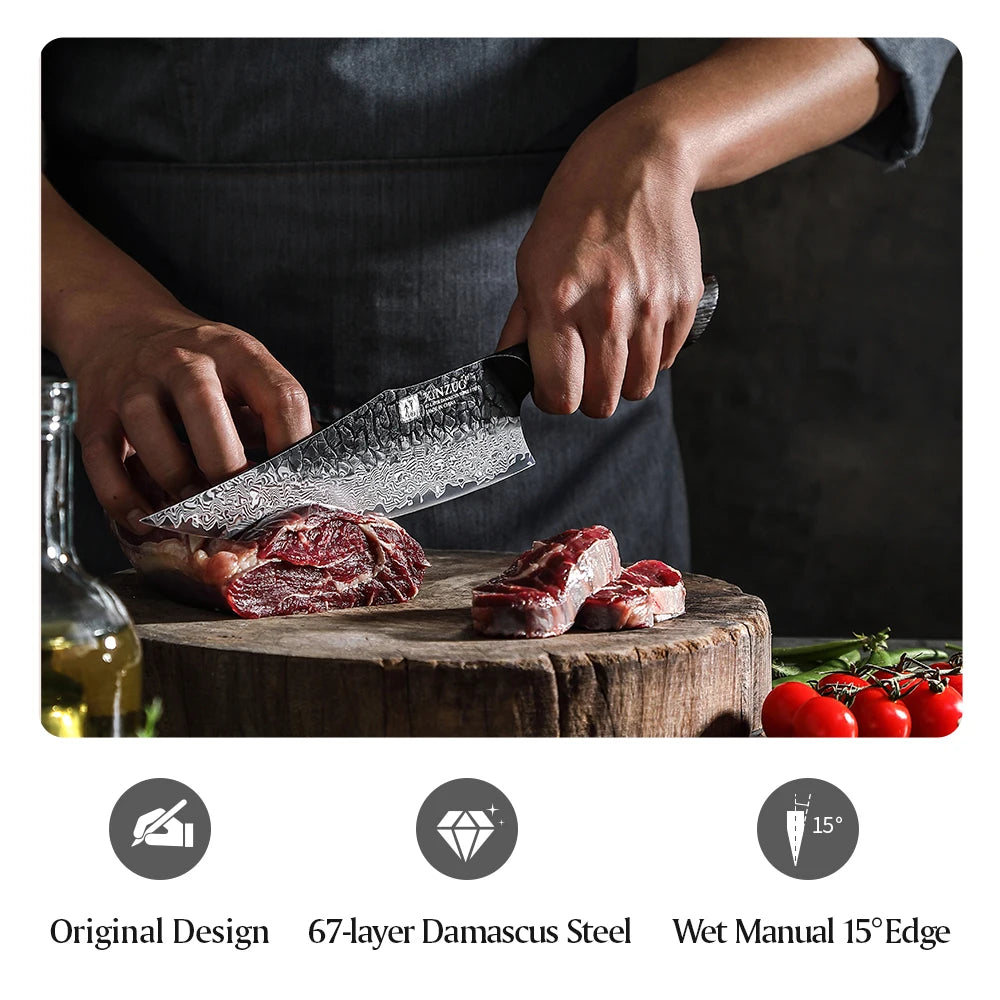 XINZUO Eight-piece Kitchen Knife Set 67 Layers Damascus Super Steel Hardness 60±2HRC Ideal For Home Kitchen Vegetable Prep