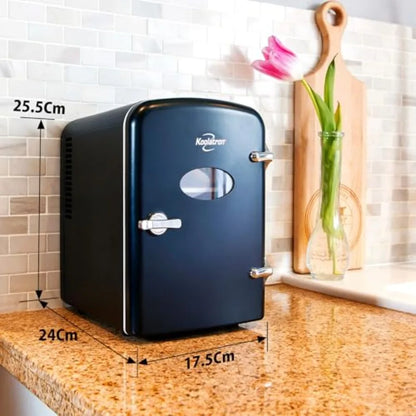 Mini Fridge- Black Refrigerator 6 Can Portable Cooler for Bedroom Office Dorm Car Compact Fridge for Drinks Makeup Skincare Dua