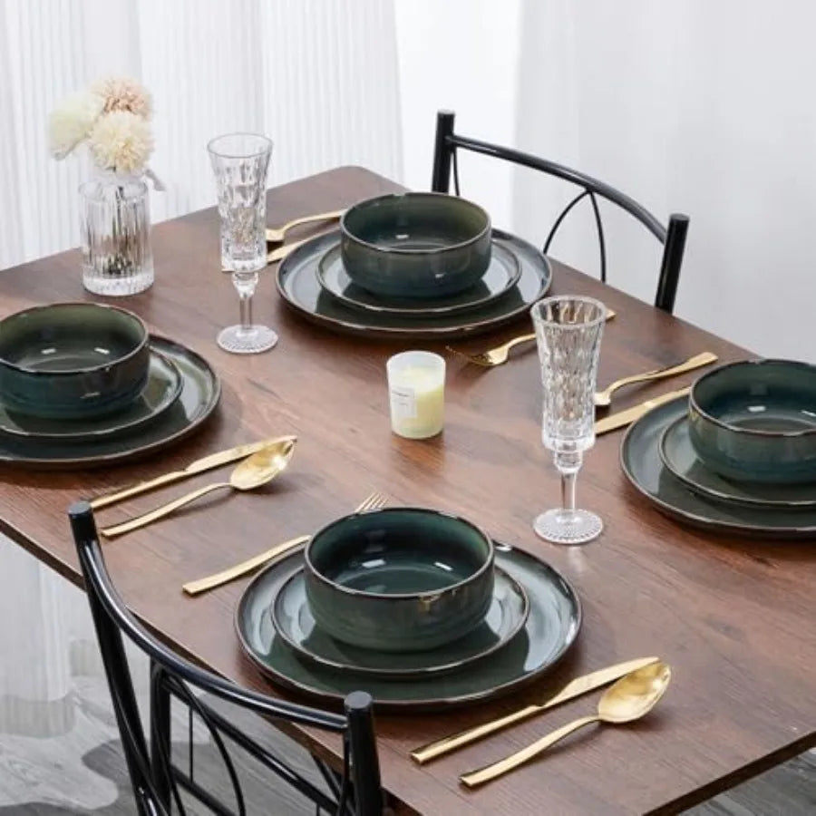6-Piece Plates and Bowls Set Stoneware Dinnerware Sets for 2 Ceramic Dishes Reactive Glaze Dinning Ware Microwave and Dishwashe