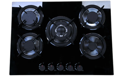 Gas Stove Cooker 5-Burner Class B Electric Stove Tempered Glass Battery Built-In Cooktop for Kitchen Table Top Hotels Households