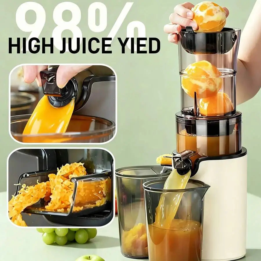 Cold Press Juicer, Slow Masticating Juicer Machine With Large Chute For Whole Fruits & Vegetables, Space-Saving Juice Extractor