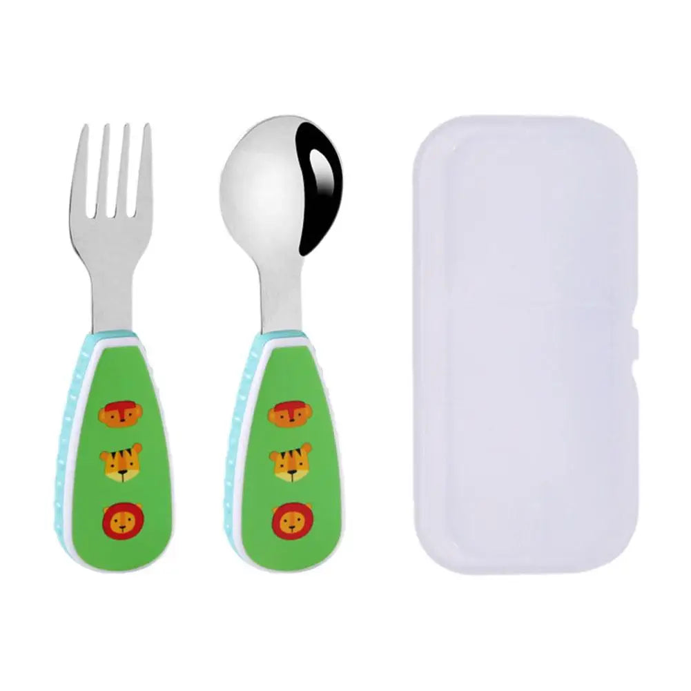 2Pcs Toddler Utensils Cute Toddler Feeding Spoon And Fork Set 304 Steel Cartoon Spoon And Fork Set